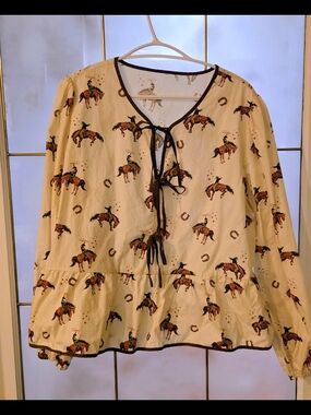 Women's Western Print Peplum Top With Full Sleeves